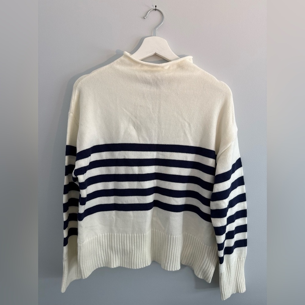 Ivory & Navy Striped Soft-Knit Sweater